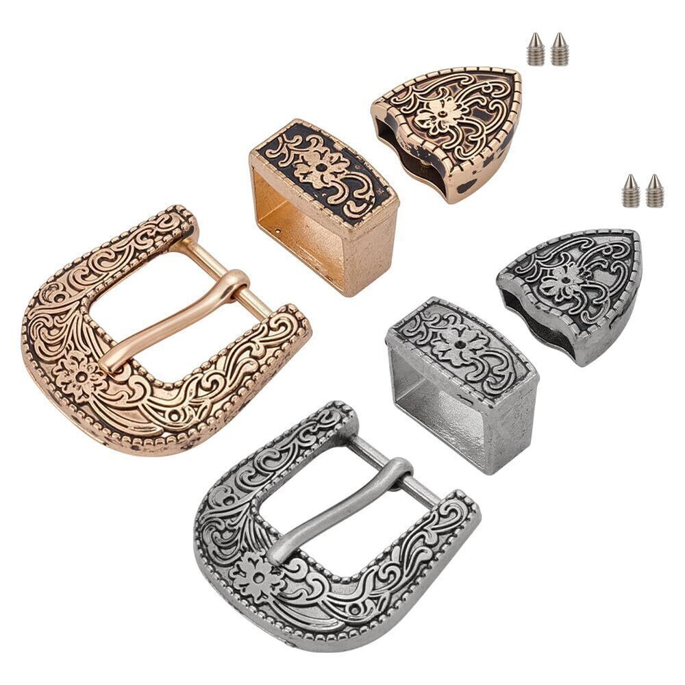 2710 4 Sets Western Cowboy Buckle, Strap Floral Engraved Replacement